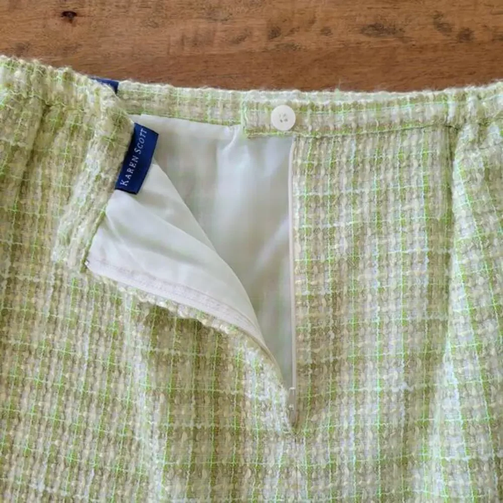 Karen Scott‎ Tweed Skirt Womens Sz 10 Boucle Green Lime